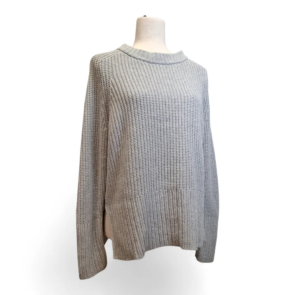 Loft  Women’s Gray Textured Knit Cotton Blend Long Sleeve Crew Neck Sweater S